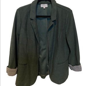 Skies Are Blue knit dark green blazer w/ contrast striped cuff XL Stitch Fix
